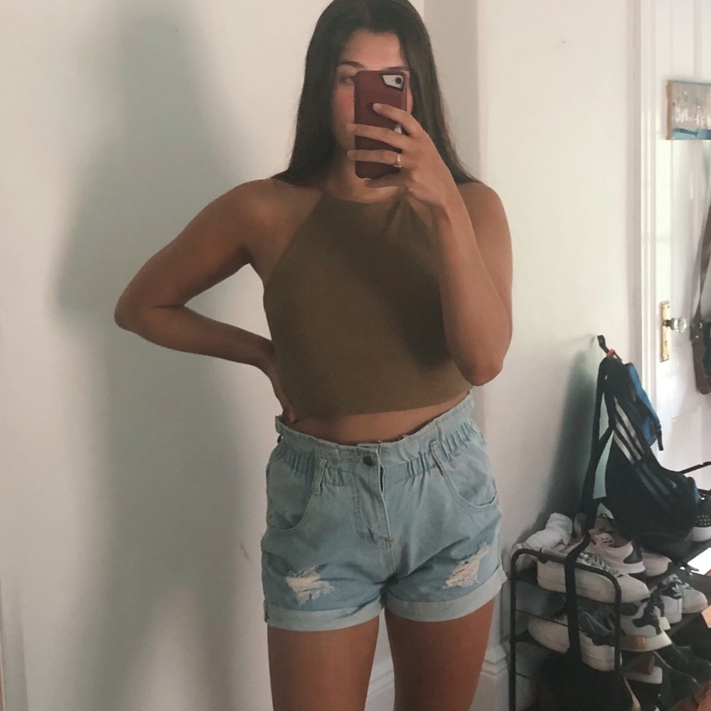 Tan halter crop top